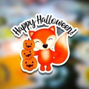 Happy Halloween Cute Fox Pumpkin Stickers- 2 Sheets of 12 Stickers